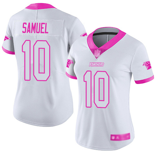 Carolina Panthers Limited White Pink Women Curtis Samuel Jersey NFL Football #10 Rush Fashion